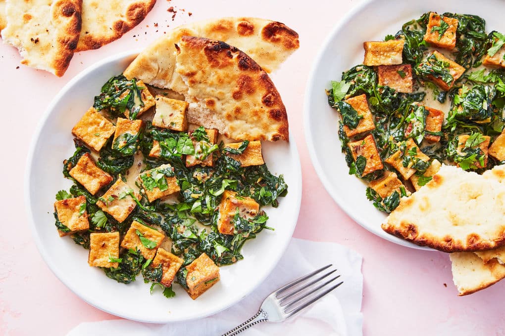 Tofu Saag Paneer with Buttery Toasted Pita